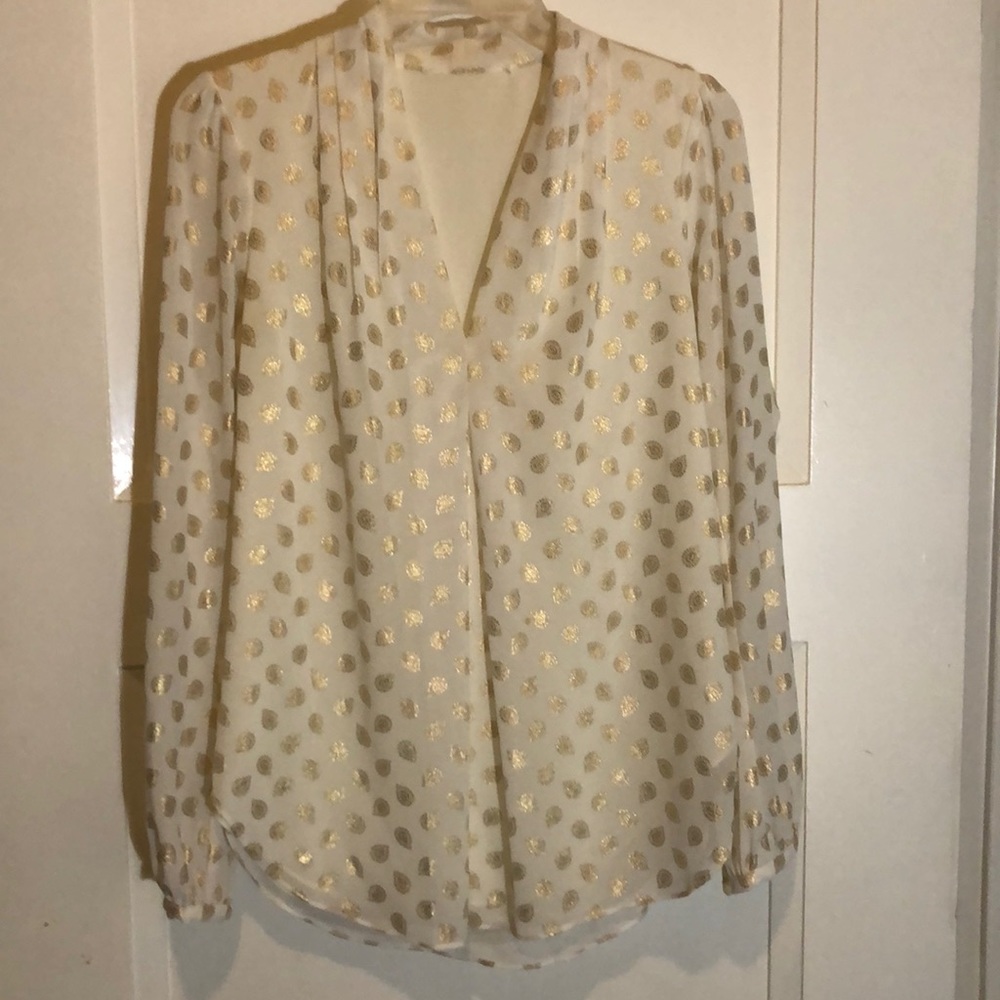 Winter White Blouse with Gold Leaf Detail
